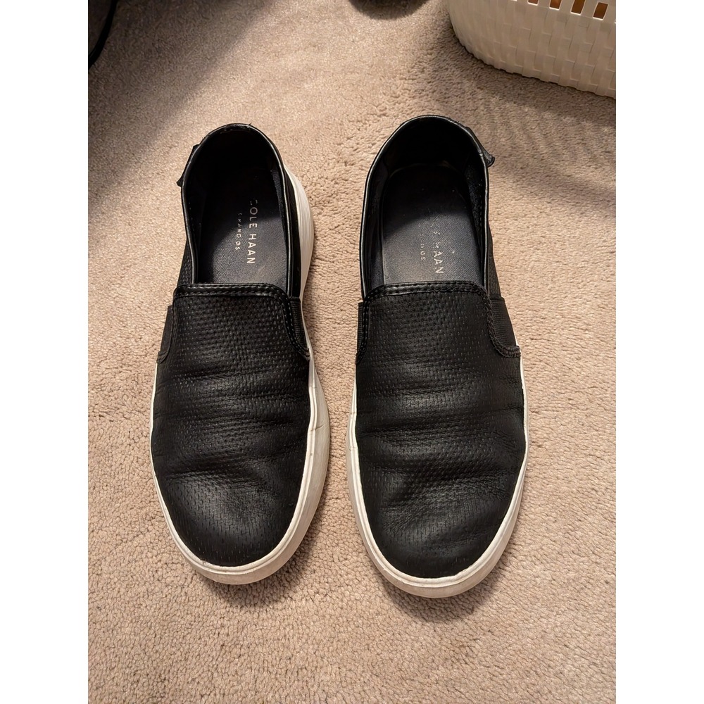 Cole Haan Grand OS Mens 8.5 Black Perforated Leather Slip On Sneakers W14603